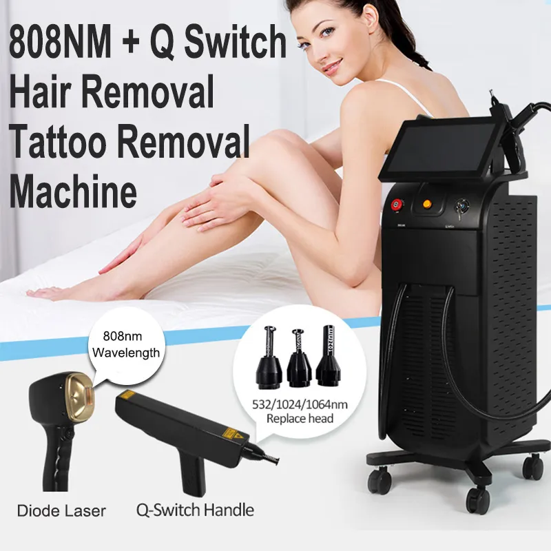 Hair Removal Laser 808nm Diode Laser Diode Hair Removal Nd Yag laser Birthmarks Removal Tattoo Removal Skin Whiten Machine 2 Handles