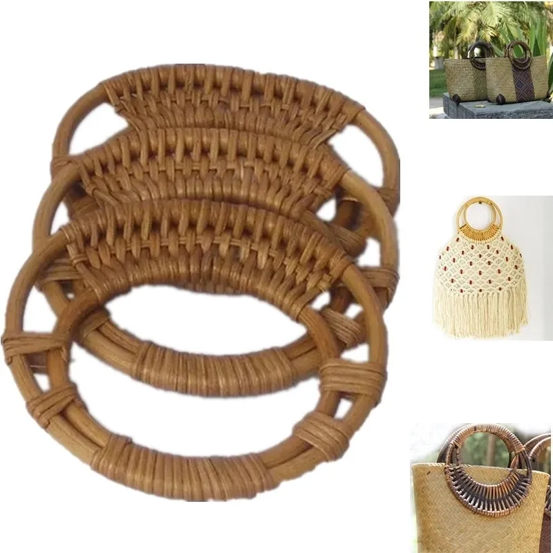 Bag Parts Accessories 2PCS Round Rattan Handls for Handbag Purse Handle DIY Hanger Wooden Bamboo Strap Knitted 230719