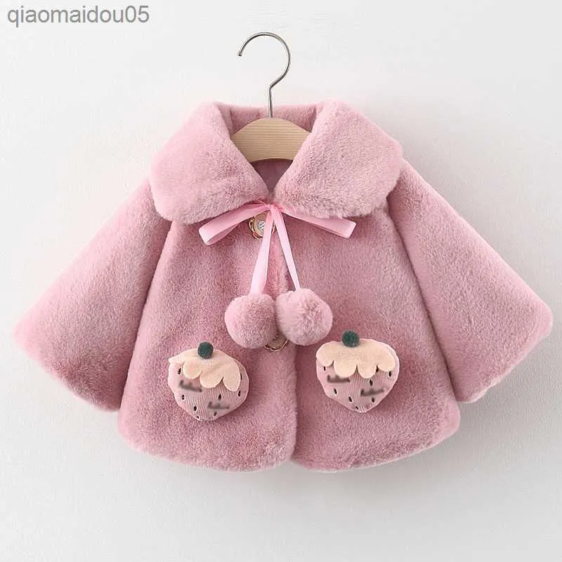 babzapleume Fall Winter Baby Fur Coat Toddler Girl Jacket Korean Warm Fleece Plush Cute Strberry Shl Newborn Clothes 021 L230712