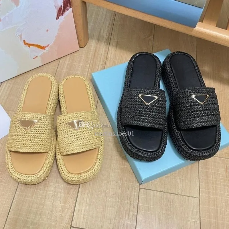 Woven womens slippers classic designer shoes fashion luxury platform shoes outdoor comfort beach shoes summer non-slip casual shoes runway style breathable flats