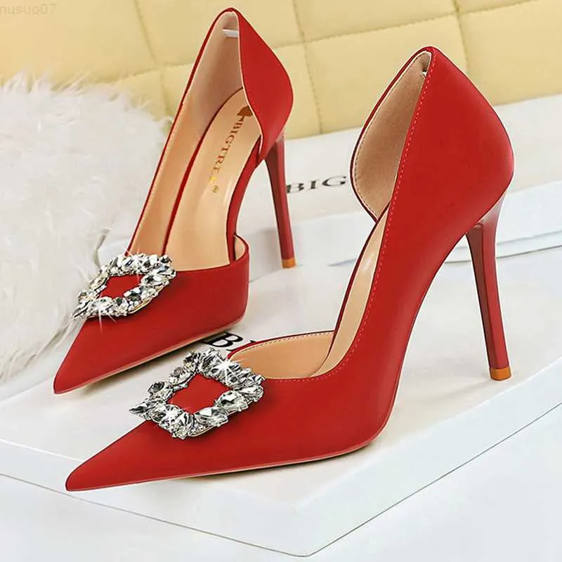 Sandals Wine Red Women 10.5cm Heels Metal Rhinestone Woman Pumps Luxury Banquet Shoes Sexy Party Shoes Stilettos Heels 10 Colour Pumps L230720