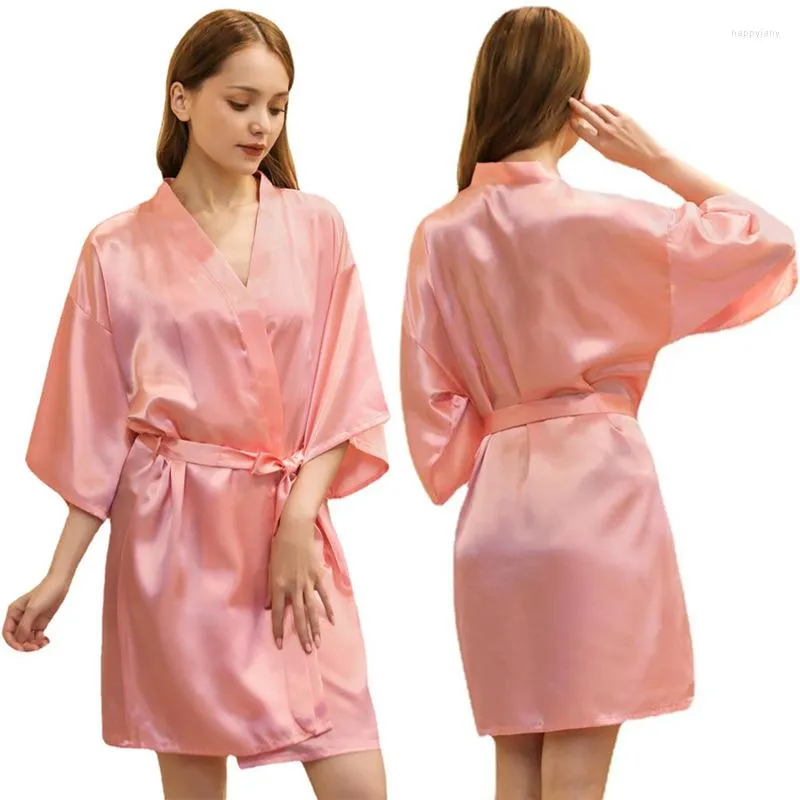 Indumenti da notte da donna Sposa Damigella d'onore Abito da sposa Sexy Mezza manica Corto Kimono Accappatoio Abito Casual Donna Camicia da notte Abito da casa in raso sottile