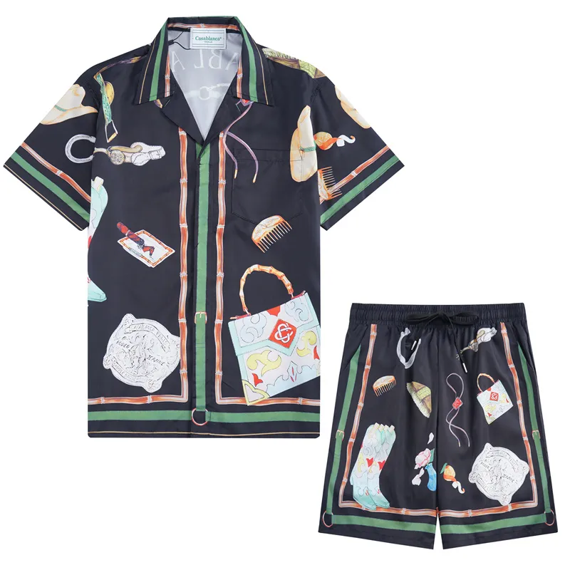Kazablanka 23SS Spor Örgü Tavşan İpek Erkekler Tasarımcı Gömlek Hawaii Kısa Kollu Elbise Gömlek