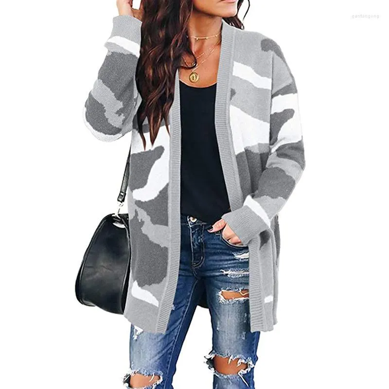 Vintage Camouflage Knitted Cardigan Casual Jackets For Women For