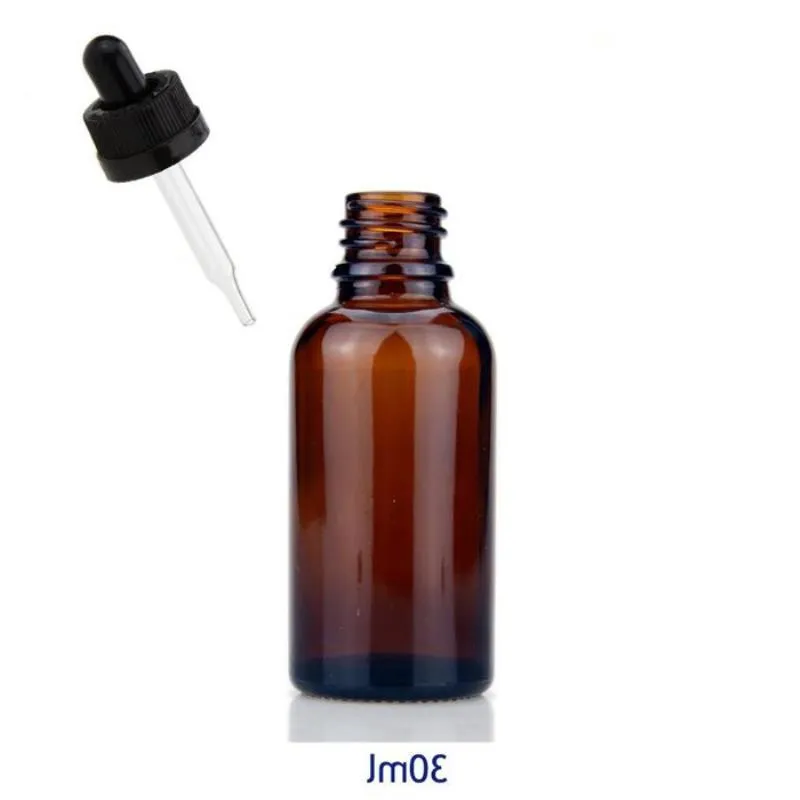 Commercio all'ingrosso 440 Pz / lotto 30 ml Bottiglie contagocce in vetro a prova di bambino Contenitore di olio essenziale ambrato per cosmetici E Liquido Qckhg