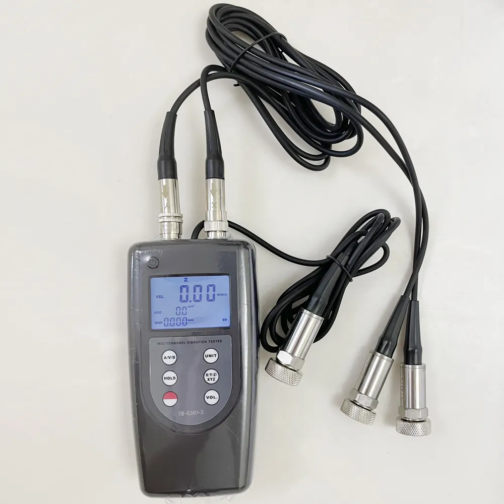 3D Multichannel Vibration Meter VM-6380-3 Three Channel Digital Vibration Tester Analyzer Portable Vibrometer with 3 Piezoelectric Transducers