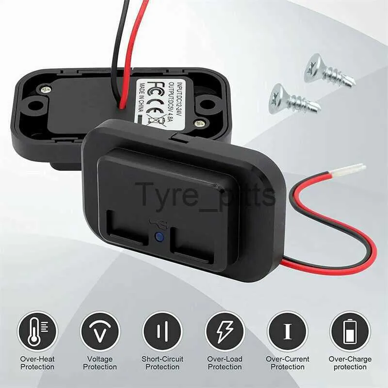 Prise de chargeur USB double, prise de chargeur de voiture USB 12V 4.8A,  prise de charge rapide double, adaptateur de charge rapide étanche pour