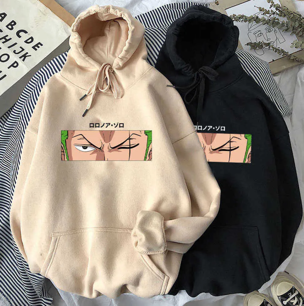 Print Hoodies One Piece Anime Sweatshirts Hooded New Woman Fleece Warm Hooded Pockets Streetwear t-shirt women