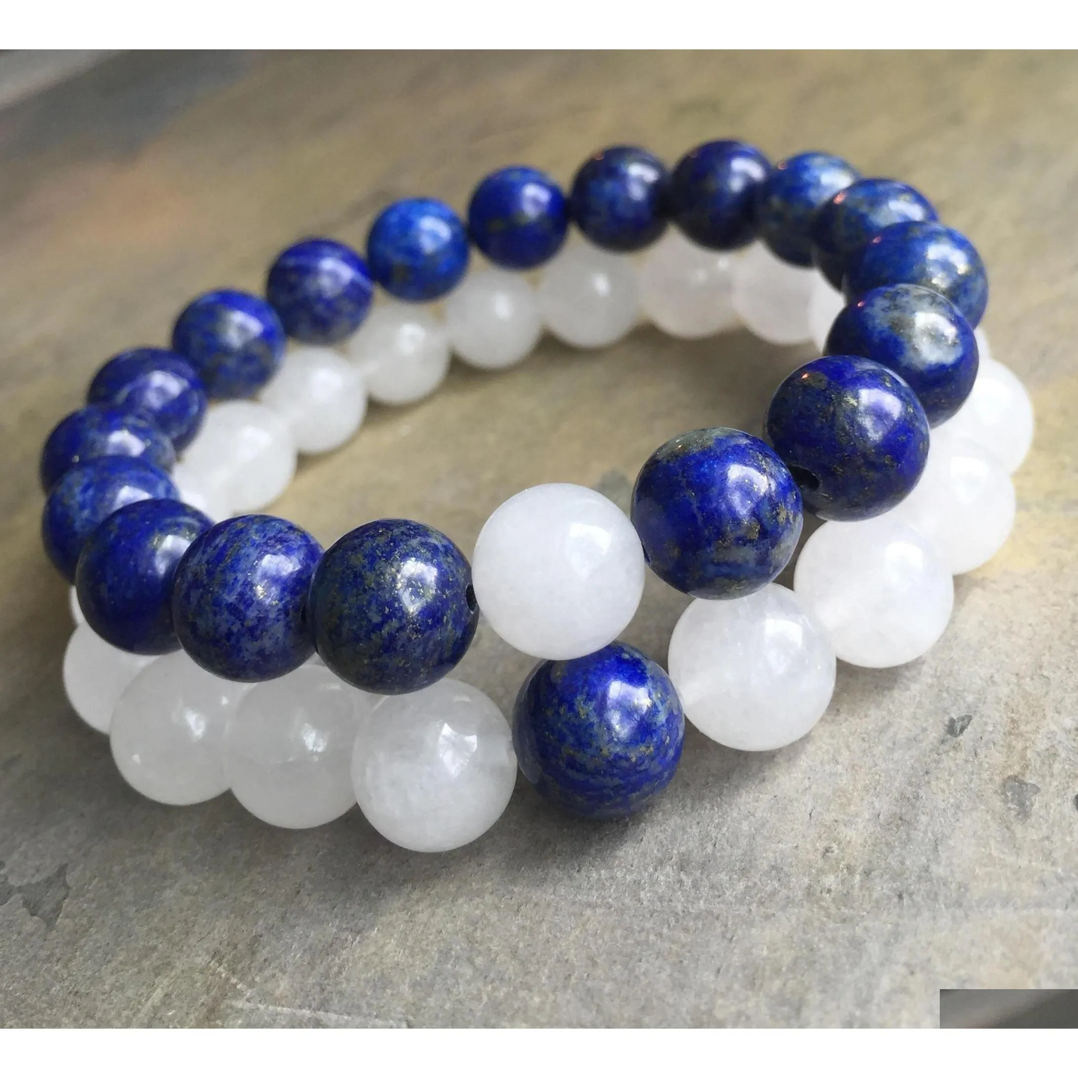 Bärade natursten 10 mm vit jadesträngar armband lapis lazui armband elastiska ädelsten pärlor läker gåvor droppleverans smycken dhh9g