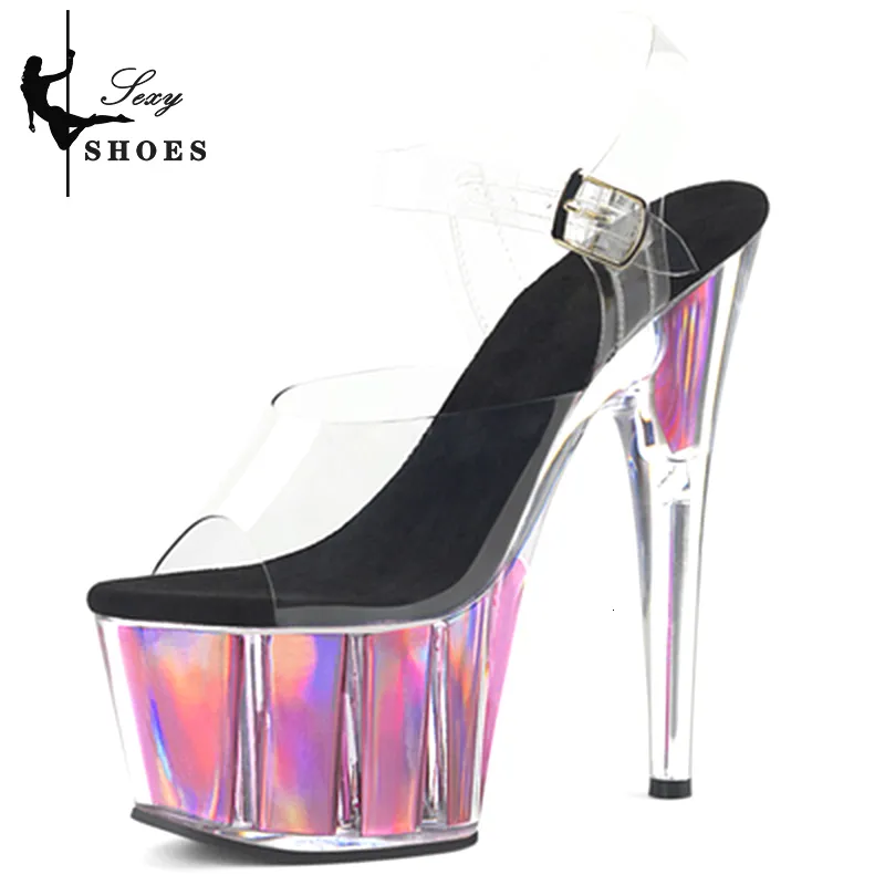 Sandals Stripper Shoes Pink Platform Sandals for Woman Crystal Heels Sandals 15CM Colorful Bling Sequins Peep Toe Pole Dance Stiletto 230719