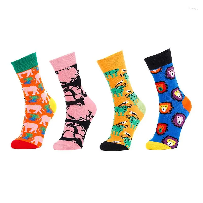 Men's Socks Tube Women Tides Animal Autumn And Winter Fun Print Unisex Elasticity Cartoon Elephant Lion Cow Cycling Male Long