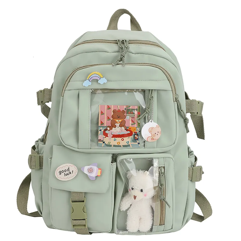 School Bags Kawaii Aesthetic Women Backpack Bag for Teen Girls Japanese Korean Rucksack Student Bookbags with Cute Accessor Mochila 230720