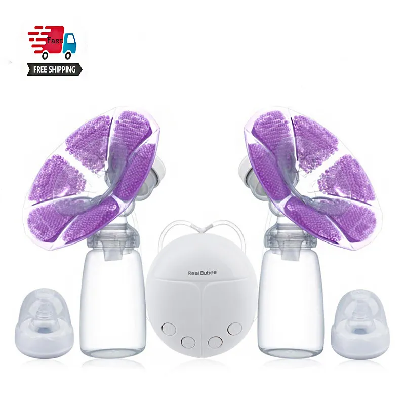 Breastpumps Real Bubee Single double Electric Breast Pump With Milk Bottle Infant Usb Bpa Free Powerful Pumps Baby Feeding 230720