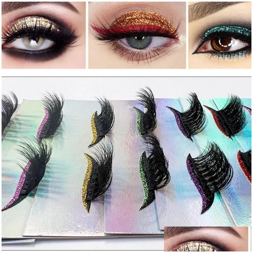 Faux Cils Épais Cils Désordonnés Avec Glitter Eyeliner Cils Autocollants Étape Réutilisable Double Paupière Autocollant Cat Eye Maquillage Drop D Dhmcy