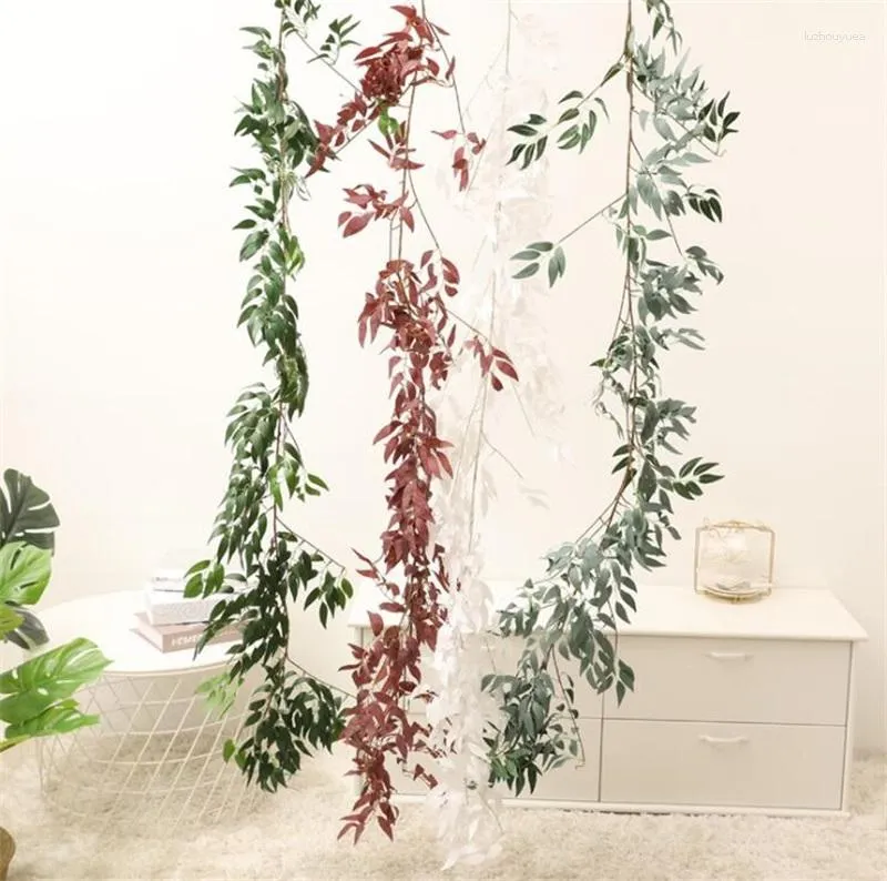 Fleurs décoratives Simulation feuille de saule rotin 1.7M de long vigne artificielle tenture murale bricolage décoration de plantes vertes pour la fête de mariage