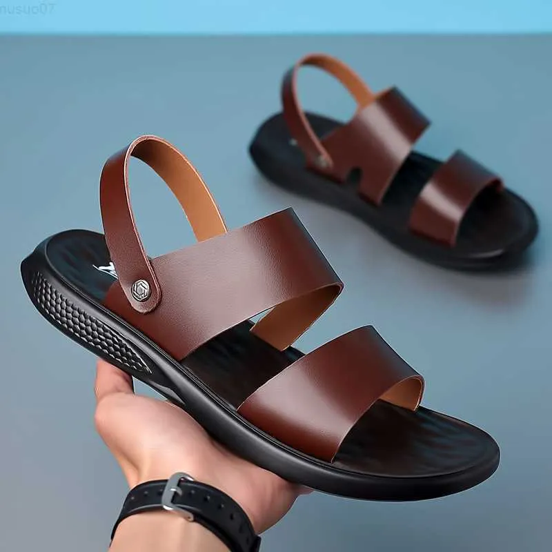 Sandalen Mannen Echt Leer All-Match Sandalen 2023 Zomer Nieuwe Casual Antislip Strandschoenen Zachte Zool Comfortabele Two-wear Mannelijke Sandalen L230720