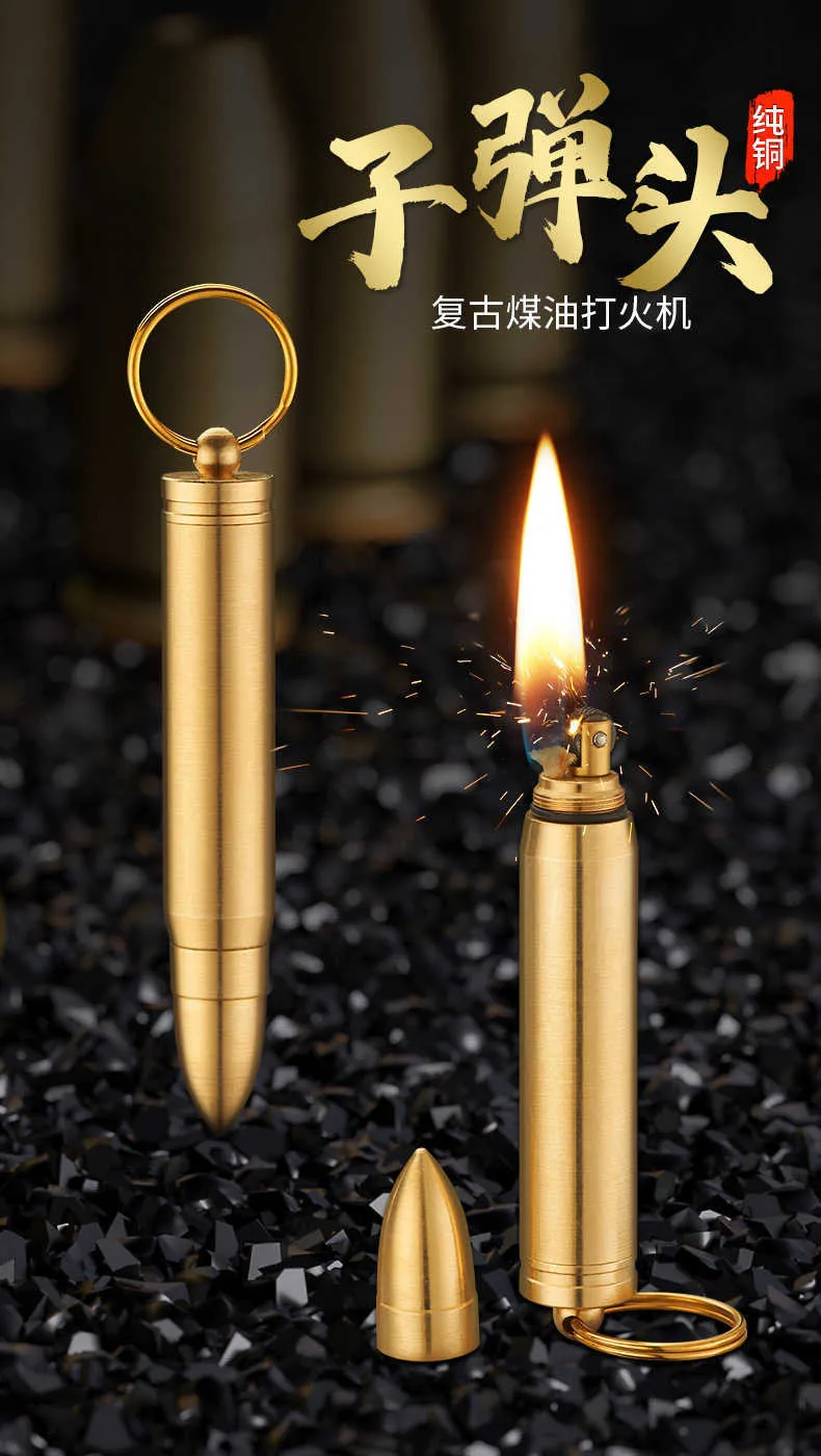Windproof Bullet Shaped Copper Kerosene Lighter ... From Belylin, $4.76
