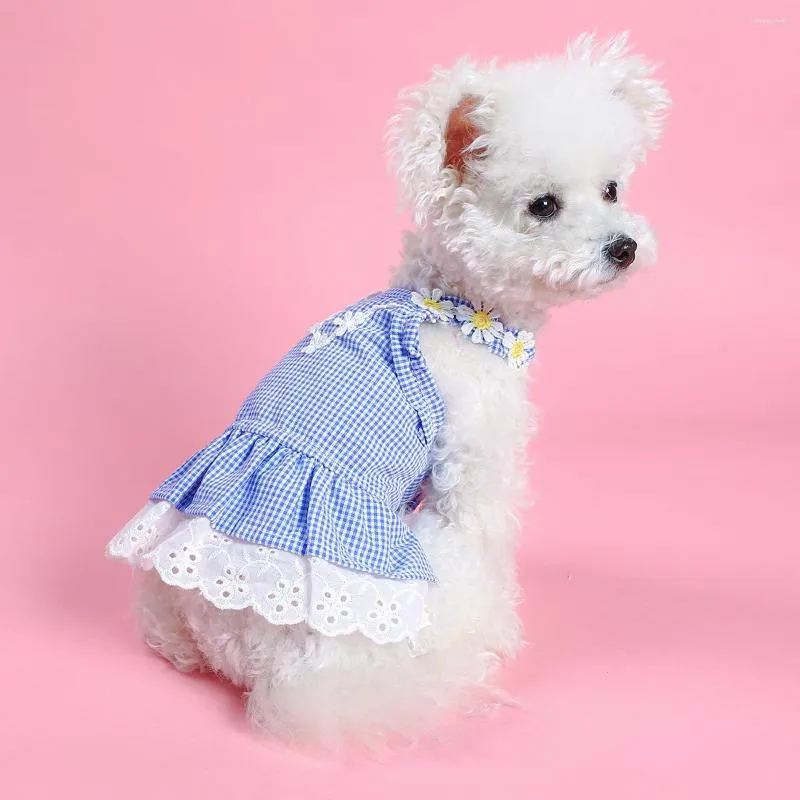 Chien Vêtements Daisy Floral Été Déguisement Mini Treillis Sexy Chat Vêtements Col Carré Gilet Une Pièce York Jupe Femme Salopette De Fête