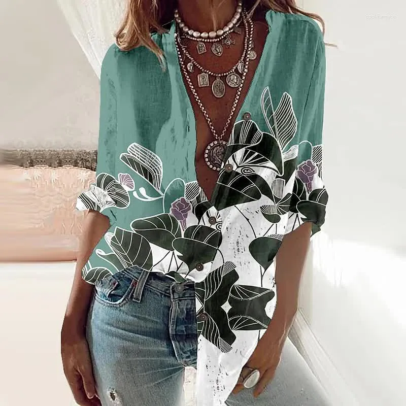 Blusas De Mujer Camisas Con Botones Estampados Primavera Oto o