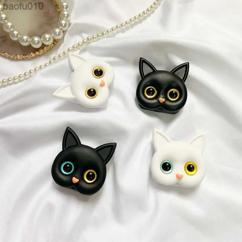 Ins 3D Cute Cat Phone Stand Stereosized Foldable Makeup Mirror Phone Grip for IPhone Samsung Mobile Phone Accessories L230619