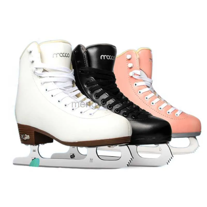 Patins em linha couro genuíno patins de gelo sapatos profissional térmico quente engrossar sapato de patinação com lâmina de gelo para crianças adultos adolescentes hkd230720