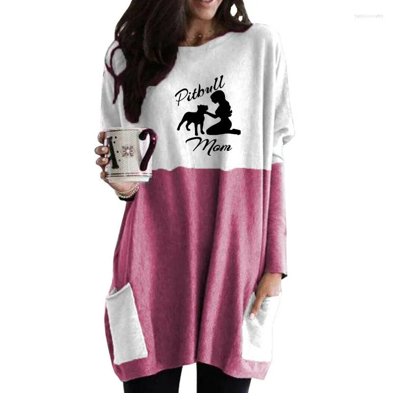 Moletons femininos Pitbull Mom Girl Dog Letter Print Pocket Long For Female Femmes Lover Gift Women Spring Autumn Sleeve Sweatshirts