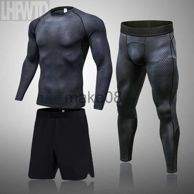 Fatos de treino masculinos de compressão MMA Rashguard Terno de corrida masculino Muay Thai Shorts Rash Guard Esportes Ginásio Masculino Bjj Boxe 3 pçsConjuntos de roupas J230720