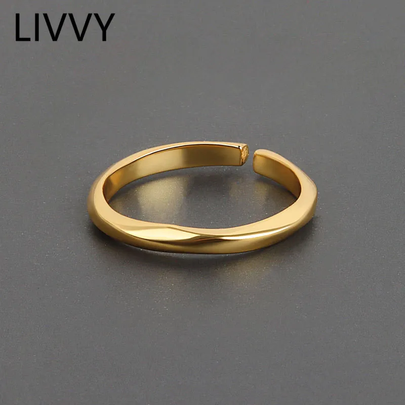 LIVVY Silver Color Minimalist Rings for Women Simple Geometric Vintage Wedding Trendy Jewelry Large Adjustable