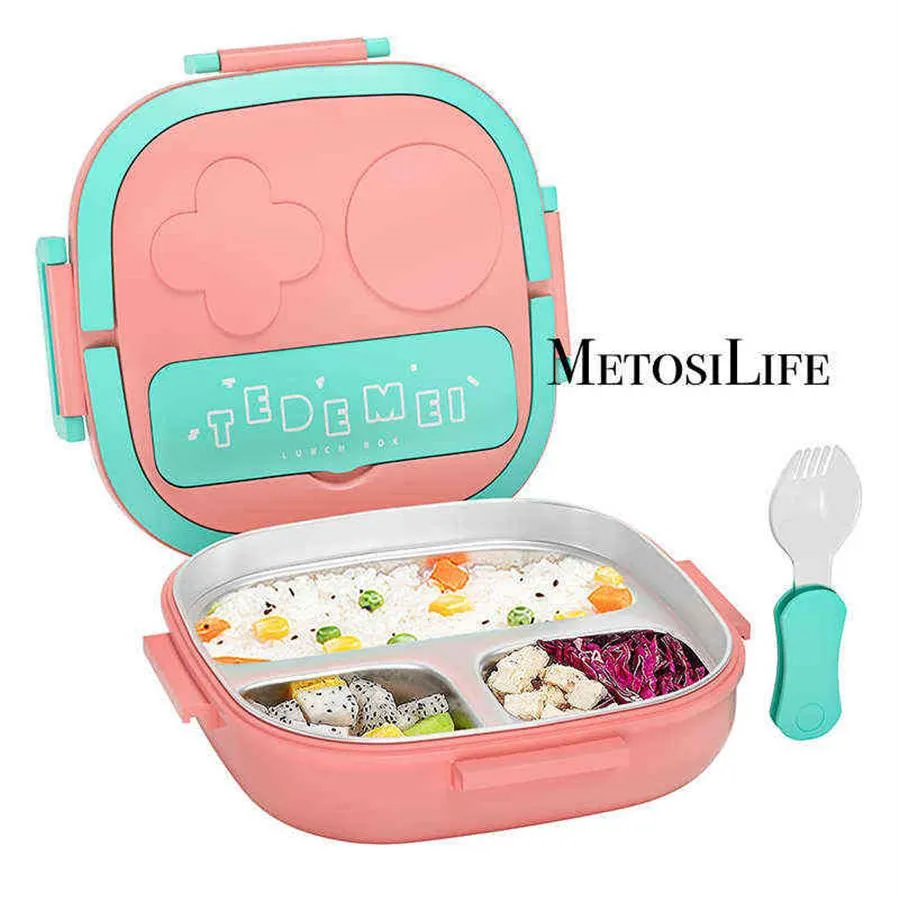 Lunch Box for Kids Toddler Bento Box Food Safe 18 8 Acciaio inossidabile BPA Design a 3 scomparti Maniglia portatile 211028219P