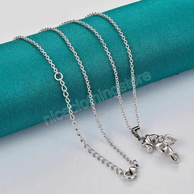 925 Sterling Silver Hook Bowknot Pendant Necklace Box Chain For Woman Fashion Wedding Charm Jewelry