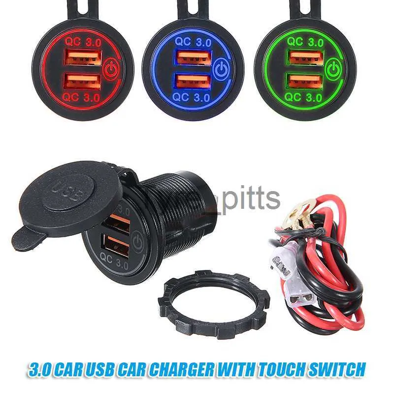 Andere Batterijen Opladers 12V/24V Auto Boot Vrachtwagen Stopcontact Aanraakschakelaar QC3.0 Dual USB Telefoonoplader+60cm Kabel met 10A Zekering Voor Motoren Boten x0720