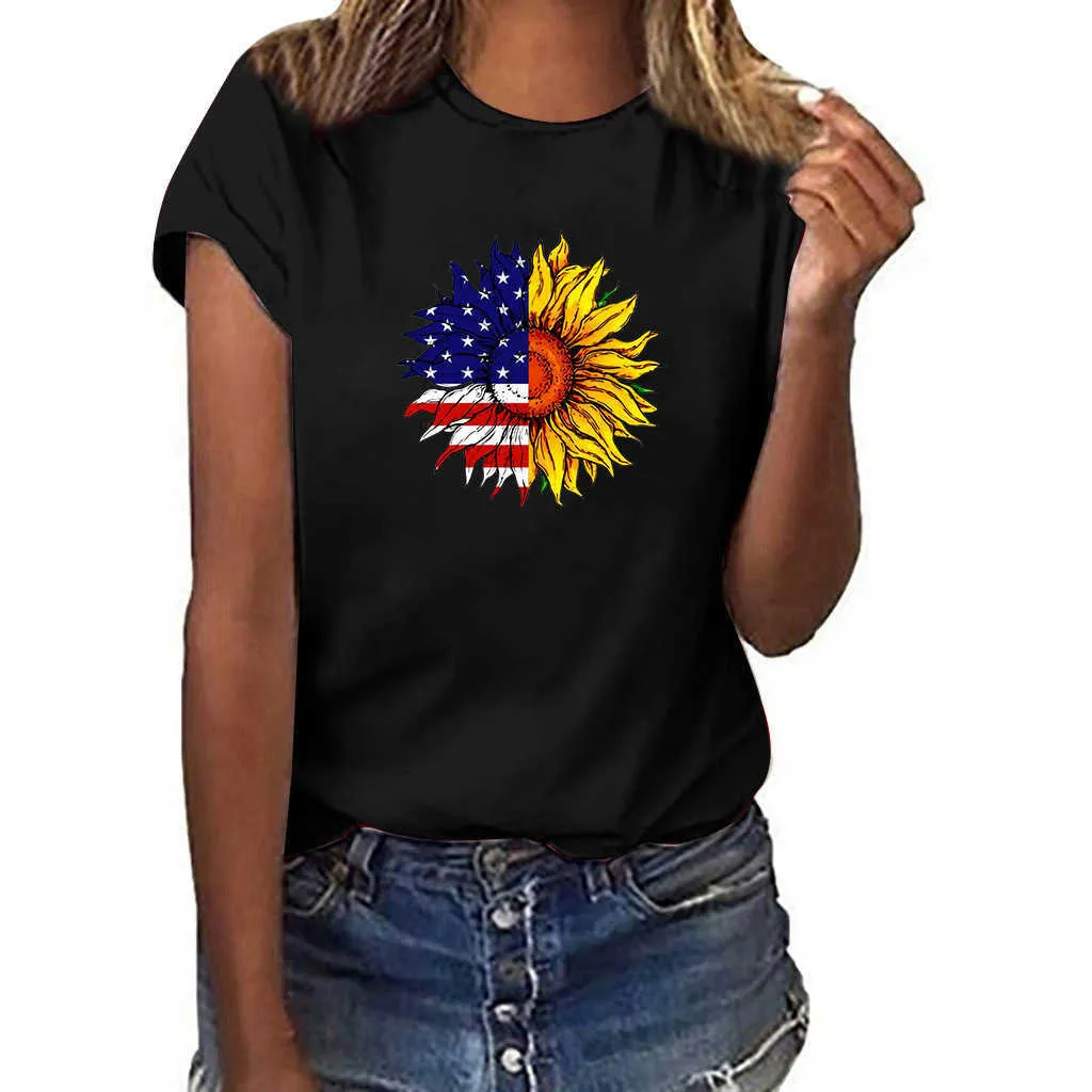 New Sunflower Printing Short Sleeve Women's Shopper Tong New Short Sleeve T-shirt
