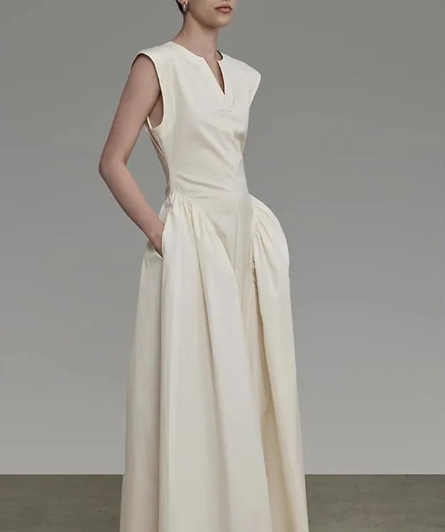 Style de luxe YAYUNYAYUN | Robe française blanche femme été 2023 nouvelle jupe enveloppée à la taille sans manches robe Premium