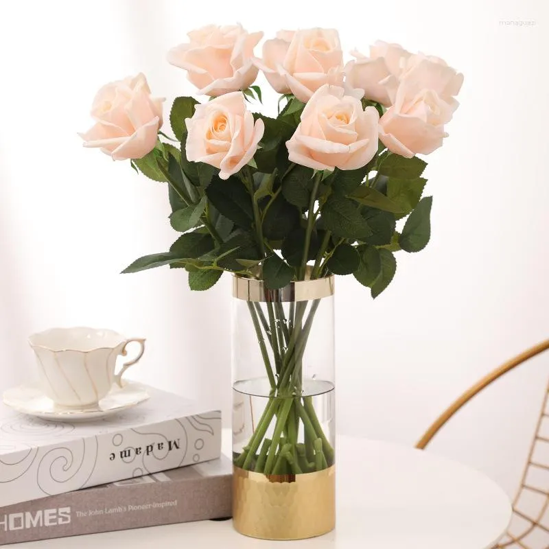 Flores decorativas Real Touch Simulation Flower Artificial Látex Rose Bouquet Wedding Bridal Pography Home Desktop Decoration