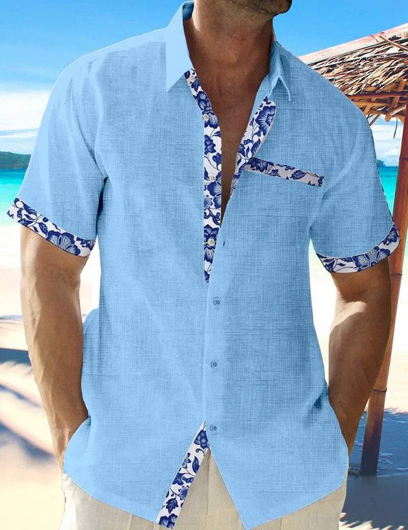 OYOANGLE Men's Boho Button Down Short Sleeve Shirt - Embroidery Textured Vacation Beach Shirt - View #13