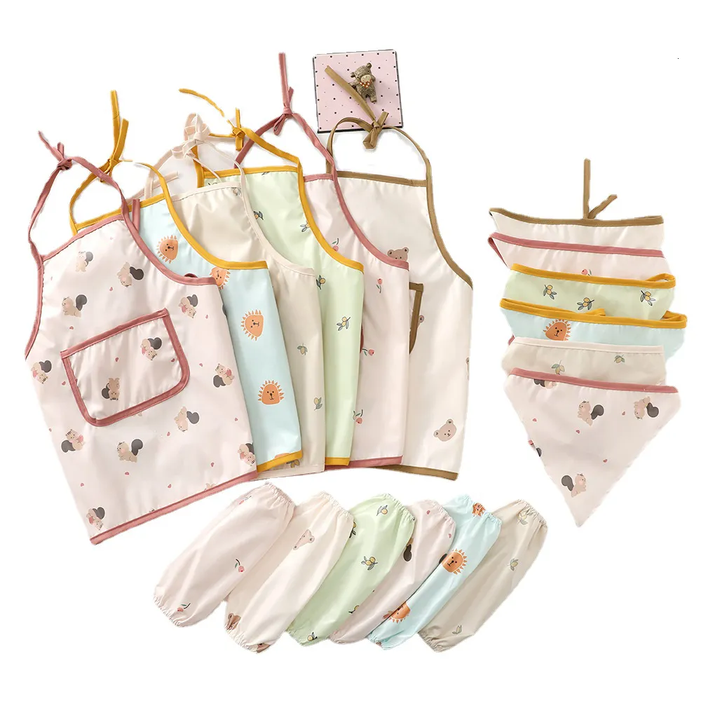 Bibbs Burp -dukar 3st Baby Kids Toddler Waterproof and Stain Resistant förkläde Bandana ärmar Art Smock Feeding Bib -tillbehör 6 36 månader 230720