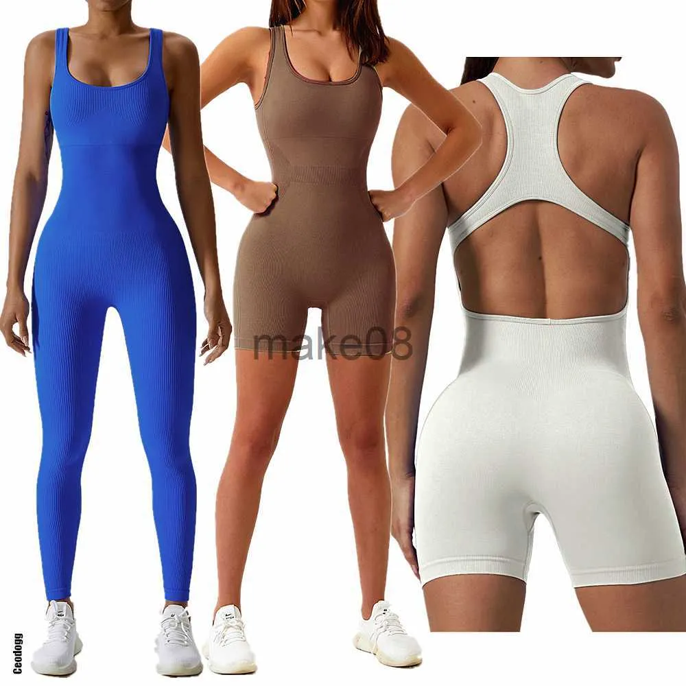 Kadınların Takipleri 2023 Pad Sakinsiz Tek Parça Tulum Yoga Setleri Spor Giyim Kadın Spor Salonu Push Egzersiz Teşhal Fitness Aktif Bodysuit Yoga Takım J230720