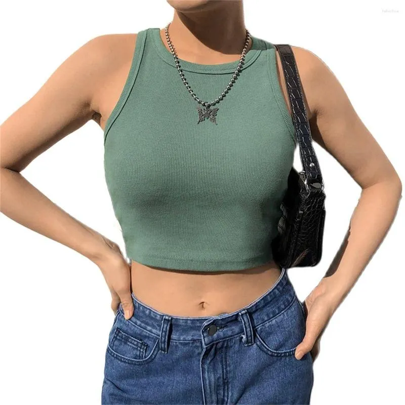 Yoga Outfit Women Summer Casual Ribbed Crop Tank Top Lady Fitness Wear Sleeveless Racerback Sport Cotton