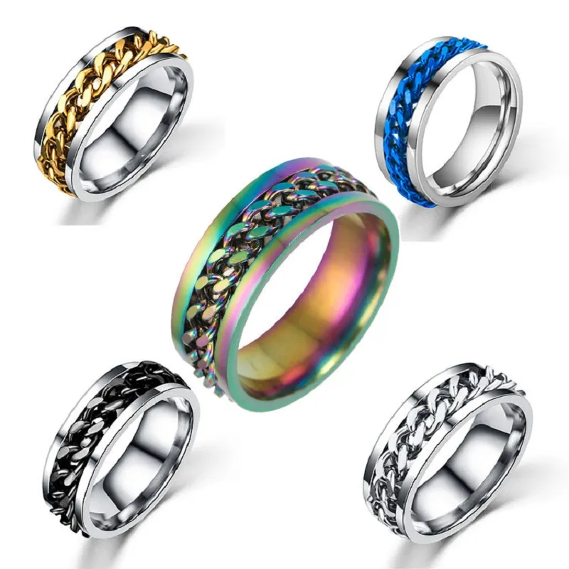 Stainless Steel Spinner Rings Wholesale - Chain Rotatable Anxiety Ring ...