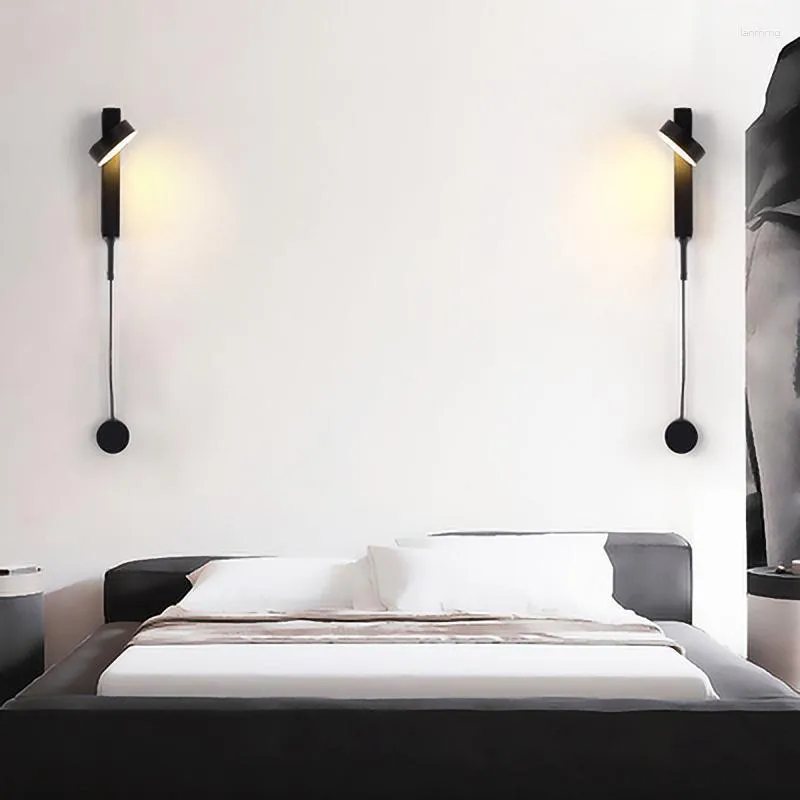 Vägglampa Modern trappa LED med knopp Switch Dimble Light Home Lighting Justerbar 7W 9W svart för sovrumssconce