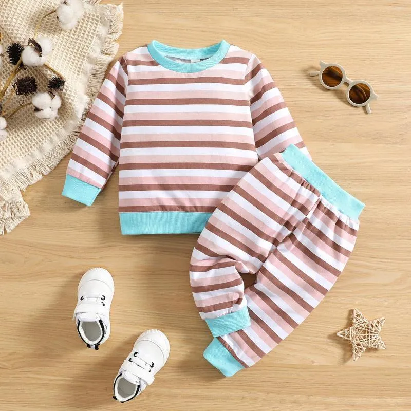 Zestawy odzieży 0-24 miesiąc urodzony niemowlę dzieci chłopcy w paski wiosenne jesienne ubrania bluzy z długim rękawem