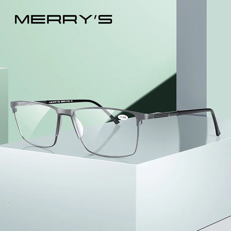 Läsglasögon Merrys Design Män Läsglasögon Legering Frame Anti Blue Light Blocking CR-39 HESSIN ASPHERIC GLASS LINSS S2170FLH 230719