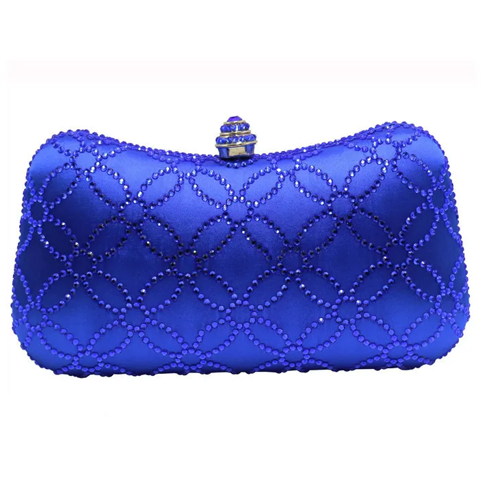 Abby Envelope Diamante Satin Royal Blue Clutch Bag - SWANKYSWANS
