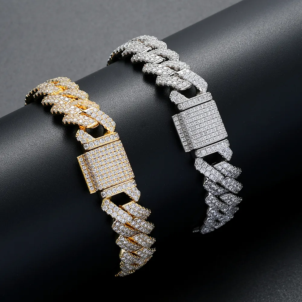 Bracelet 13mm 7 pouces 8 bracelet de chaîne étincelante de glace en laiton pour bijoux pour hommes CZ hiphop cubain BB004 230719