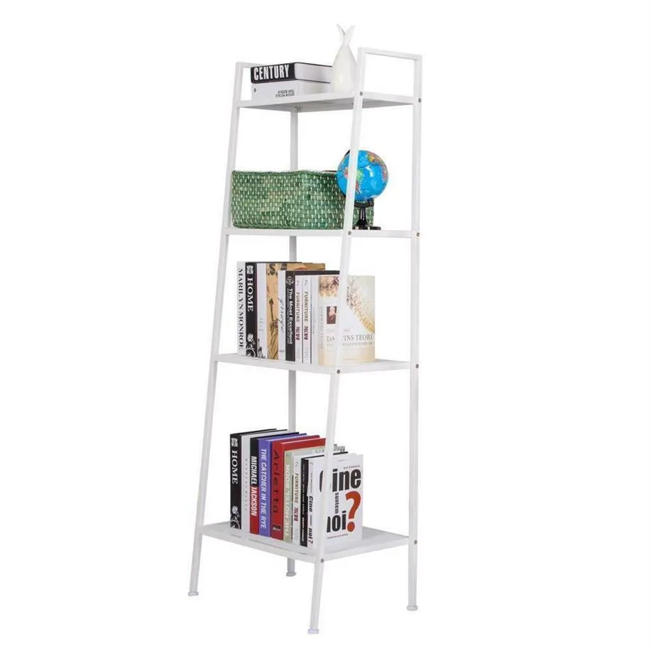 Leaning Bookshelf Organizer 4 Tier Horizontal Ladder Shelf For Sturdy ...