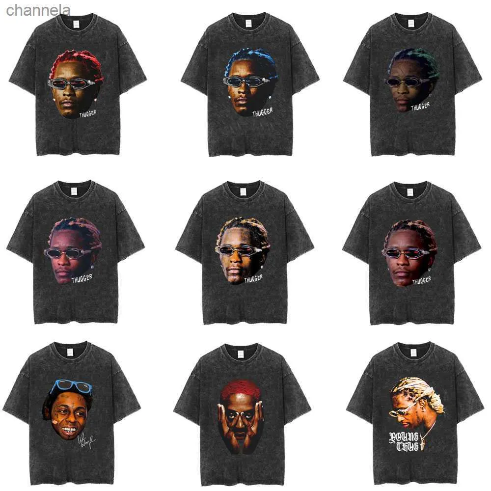 Camisetas para hombres Young Thug Thugger Graphic Vintage Washed T Shirt Men's Rapper Hip Hop Punk Tees Hombres Mujeres Moda Camisetas de gran tamaño Streetwear T230720