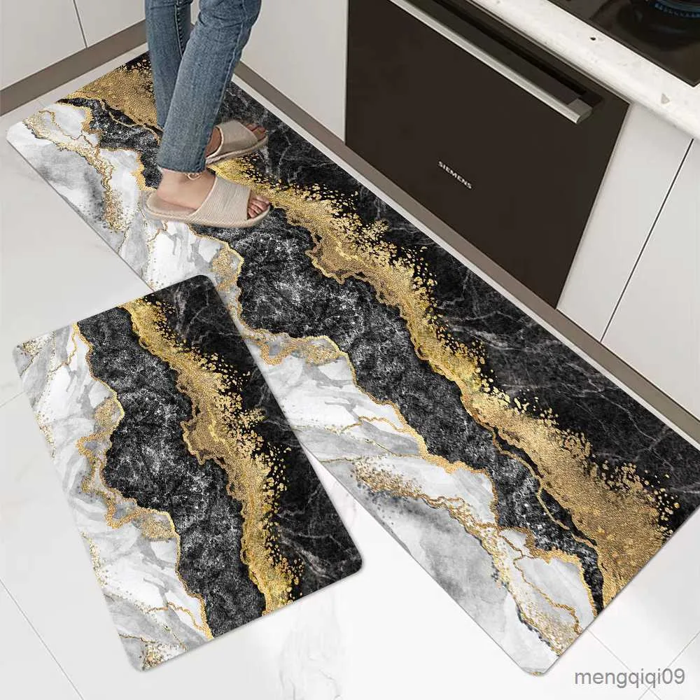 Carpets 1pc Marbling Print Kitchen Mat Entrance Doormat for Living Room Rug Home Bedroom Floor Hallway Balcony Anti-Slip Carpet R230720