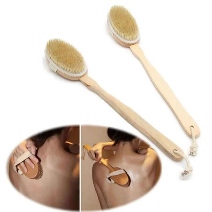 Whole- 1 pcs Brosse De Bain En Bois À Long Manche Reach Back Body Shower Poils SPA Scrubber Salle De Bains 42 7 5cm S9 Dis20309E