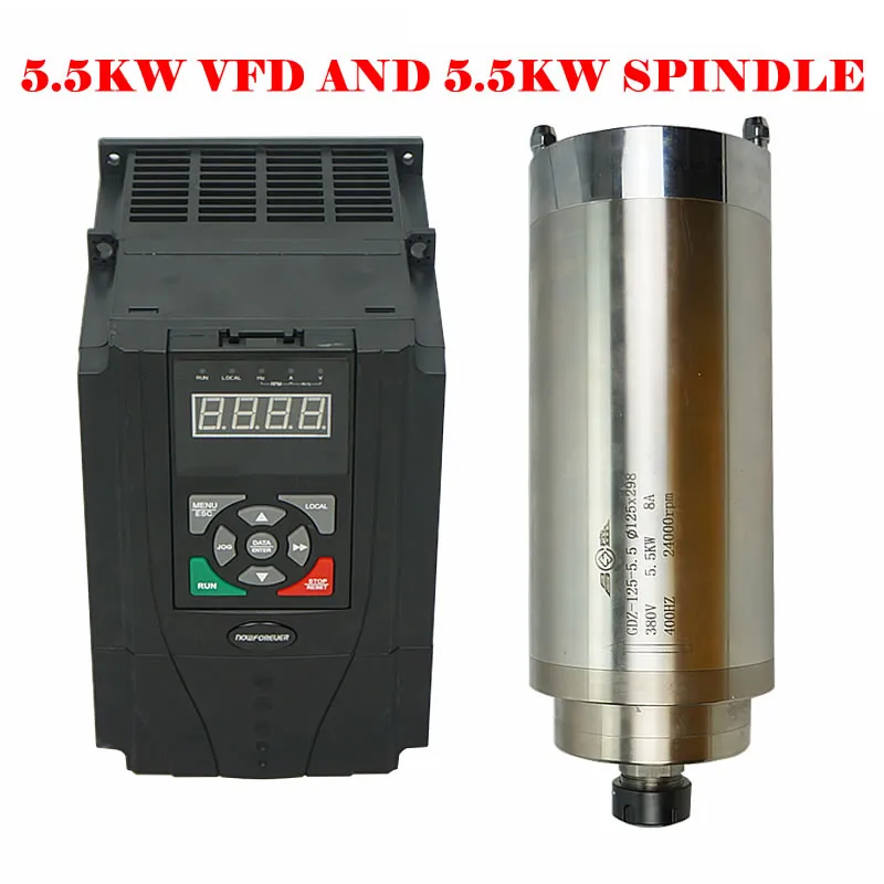 DIY CNC Water Cooling Spindle 5.5kw 4.5kw with 5.5KW AC Single Phase VFD Frequency Inverter Motor 50/60Hz Kit for CNC Router