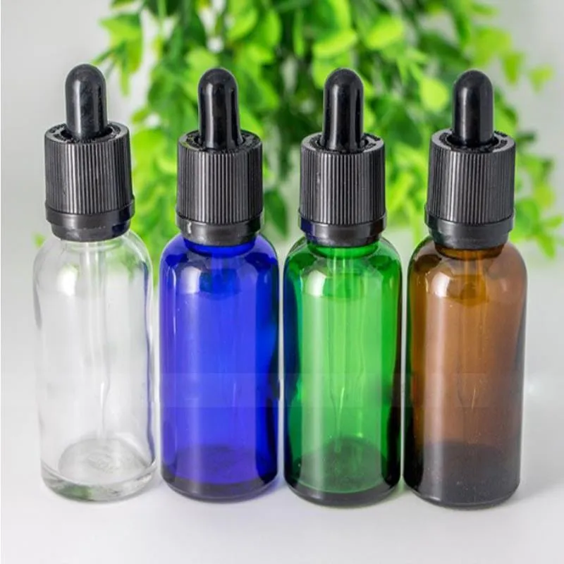 Frascos cuentagotas de vidrio de colores de 30 ml con tapas a prueba de niños y punta de gota para 30 ml de aceite Eliquid Hltur
